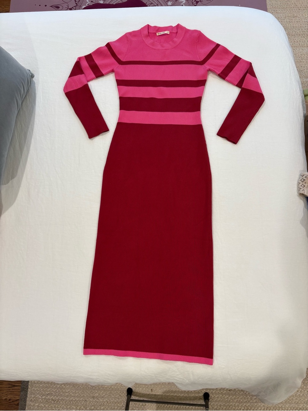 Marine Layer Pink and Red Striped Long Sleeve Knit Dress